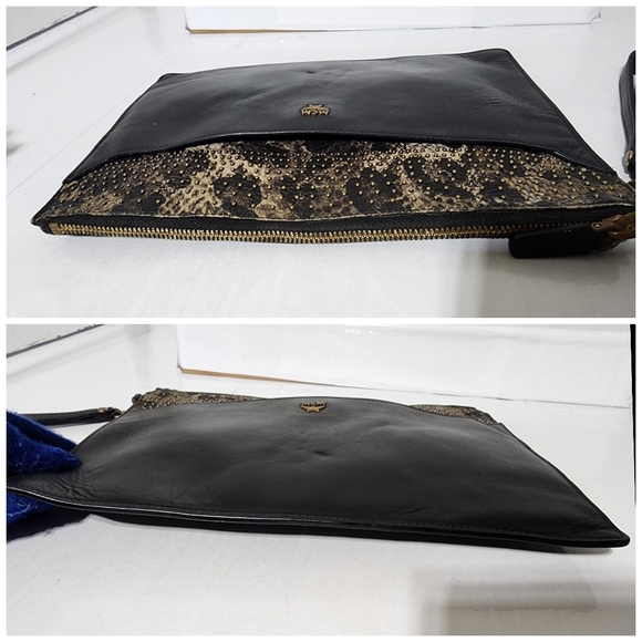 MCM Leather studded Wristlet/Clutch Black/Beige - Picture 7 of 16